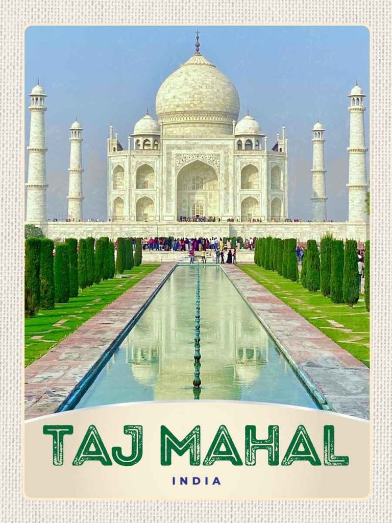 vianmo Holzschild 40x30 cm Taj Mahal Agra Moschee Islam Muslime Bildmotiv Reisemotiv Abenteuer Reisen