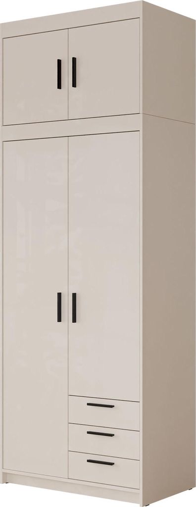 MIRJAN24 Kleiderschrank Elena 2D3S + Schrankaufsatz, Drehtürenschrank, Garderobe mit vier Drehtüren und drei Schubladen, Kleiderstange (Farbe: S...