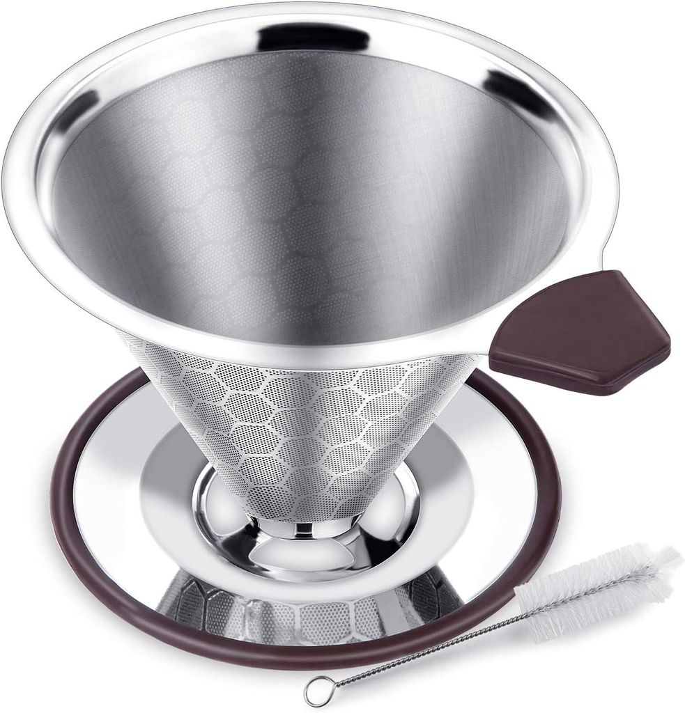 Kaffeefilter, Permanenter Kaffeefilter aus Edelstahl, Papierloser Dauer Wiederverwendbarer, mit Reinigungsbürsten