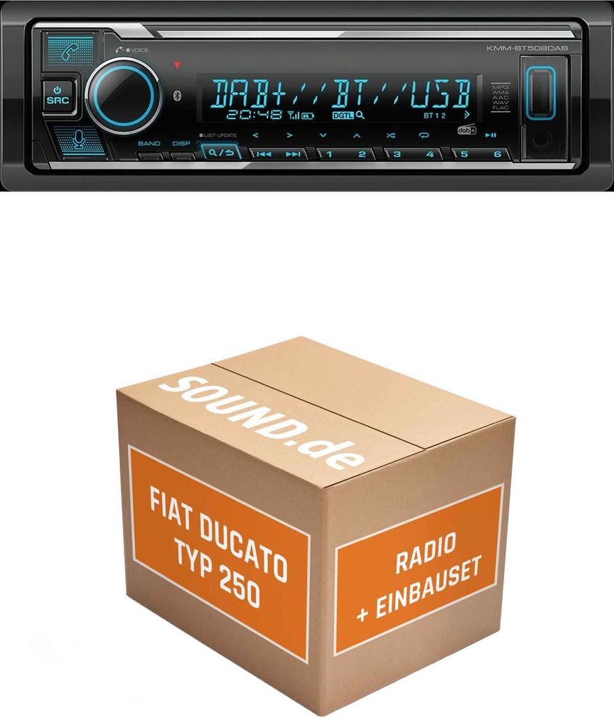 Autoradio Einbaupaket Kenwood KMM BT508DAB passend für Fiat Ducato 3 Typ 250 5/7 Zoll Radio/10 Zoll Navigation mit LFB | Bluetooth Telefonieren DAB+