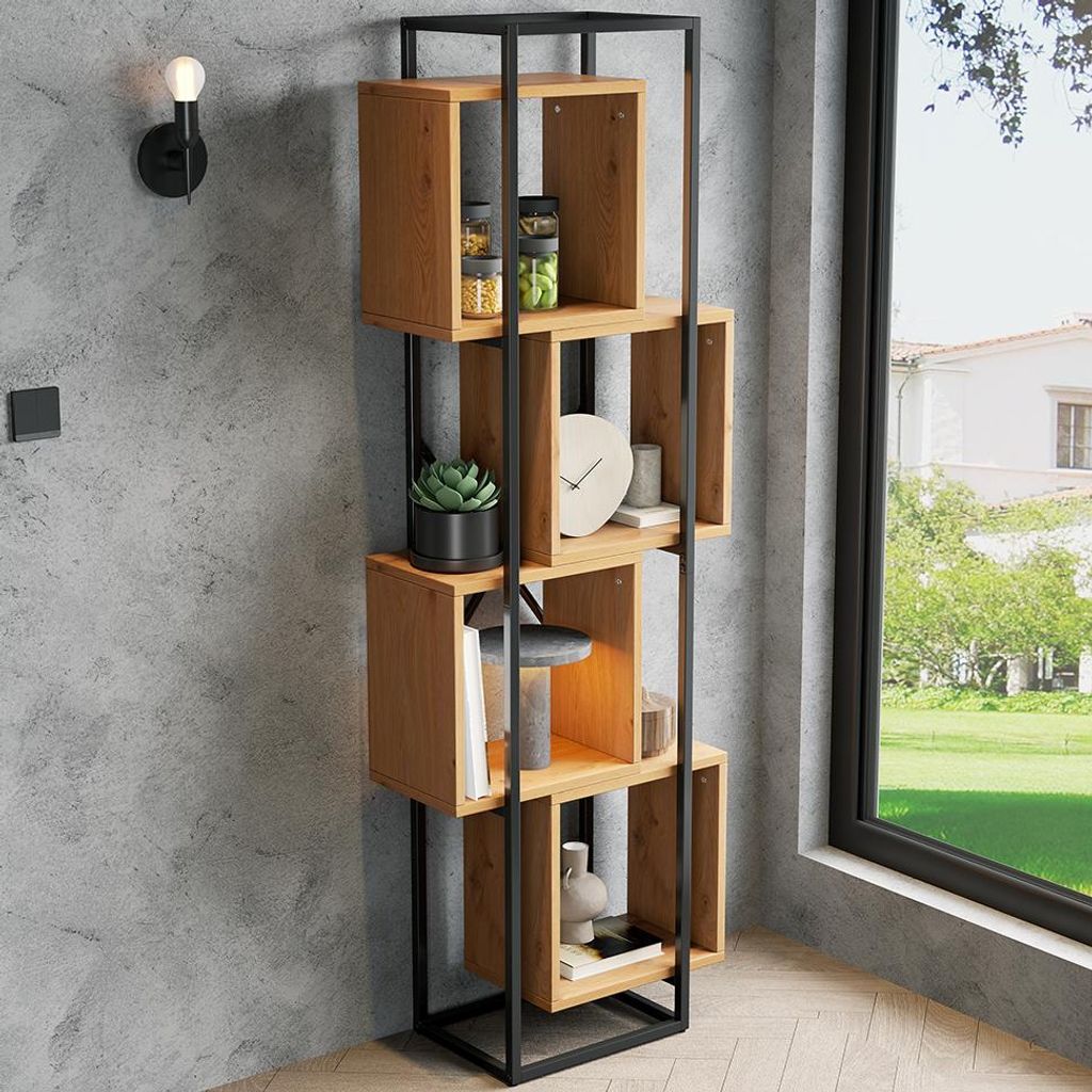 MODFU offenes Regal Bücherregal mit MDF-Holzböden kreatives Stapel-Design Stehregal mit 4 Fächer geeignet zur Aufbewahrung oder Dekoration von A...