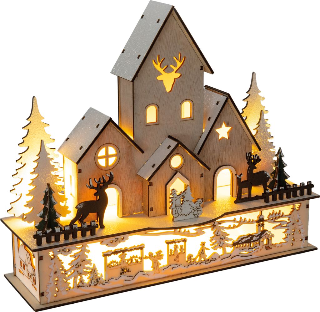 RETLUX RXL 408 Vánoční vesnička, 9 LED, teplá bílá, dřevo, Obrázek produktu 