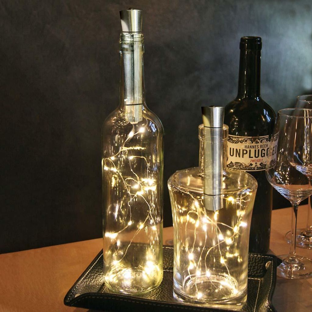 LED Flaschenlicht, 40 LEDs warmweiß, Metallkorken, Timer, Produktbild 