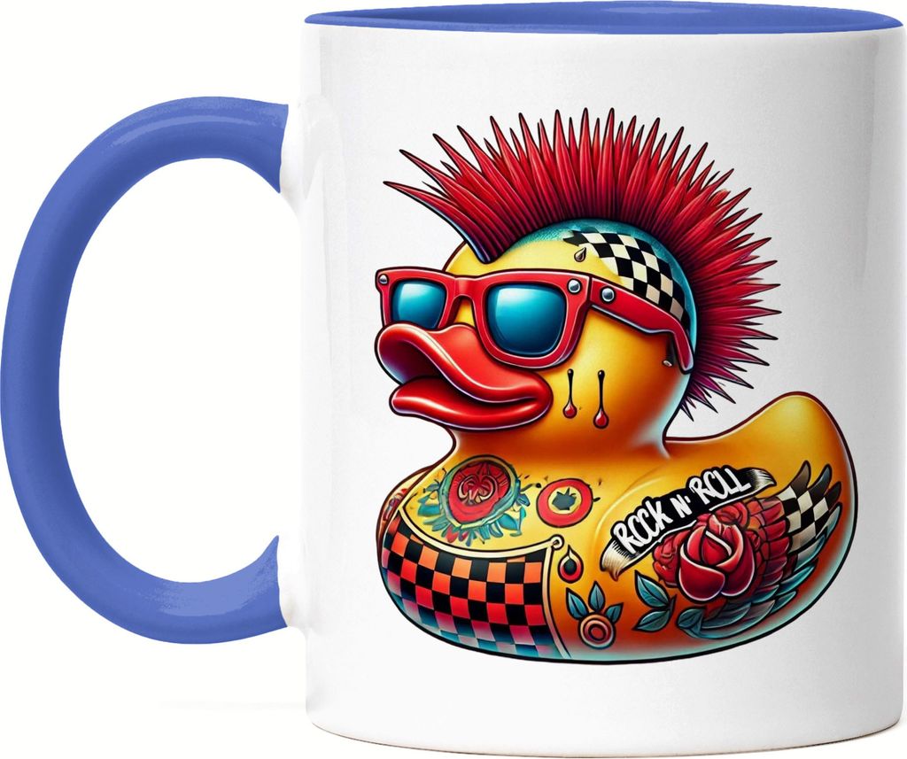 Rock N Roll Ente Tasse blau Punk Rock Ente Tattoo Mohawk Retro