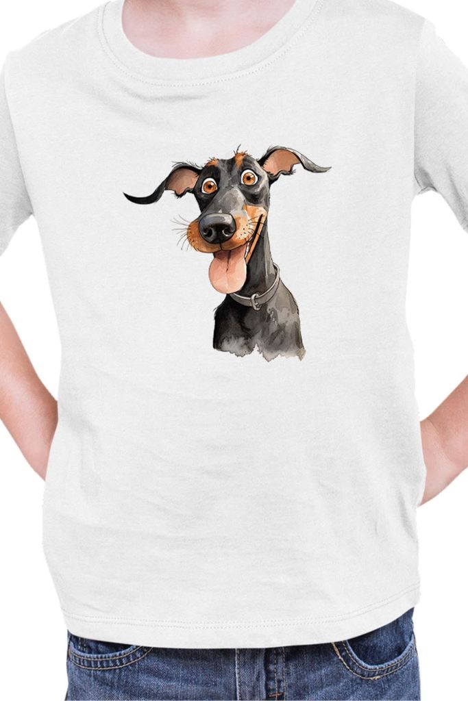 Kinder T-Shirt Funny Dogs Breeds Doberman Dog Breed, 9-11 Jahr - 140 / Weiß