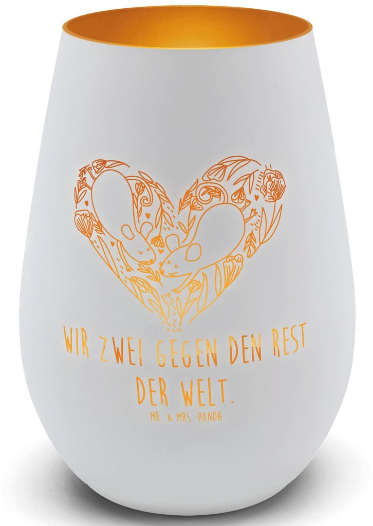 Mr. & Mrs. Panda Laterne Mäuse Herz - Weiß - Geschenk, Kerzenhalter, Teelichthalter, Freundin, Maus, Hochzeit, für Immer, Liebe, Windlicht Glas,...