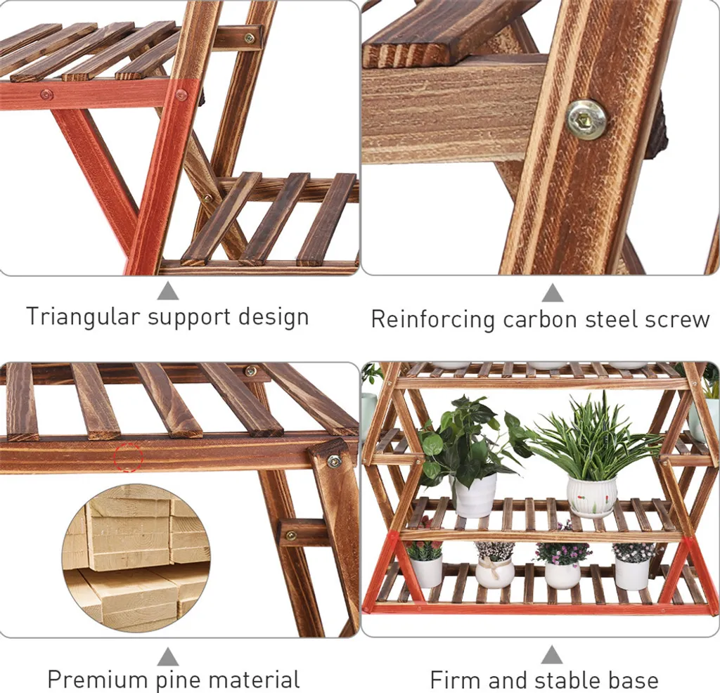 Escalier à fleurs 6 niveaux en bois traité 90cm support de plantes