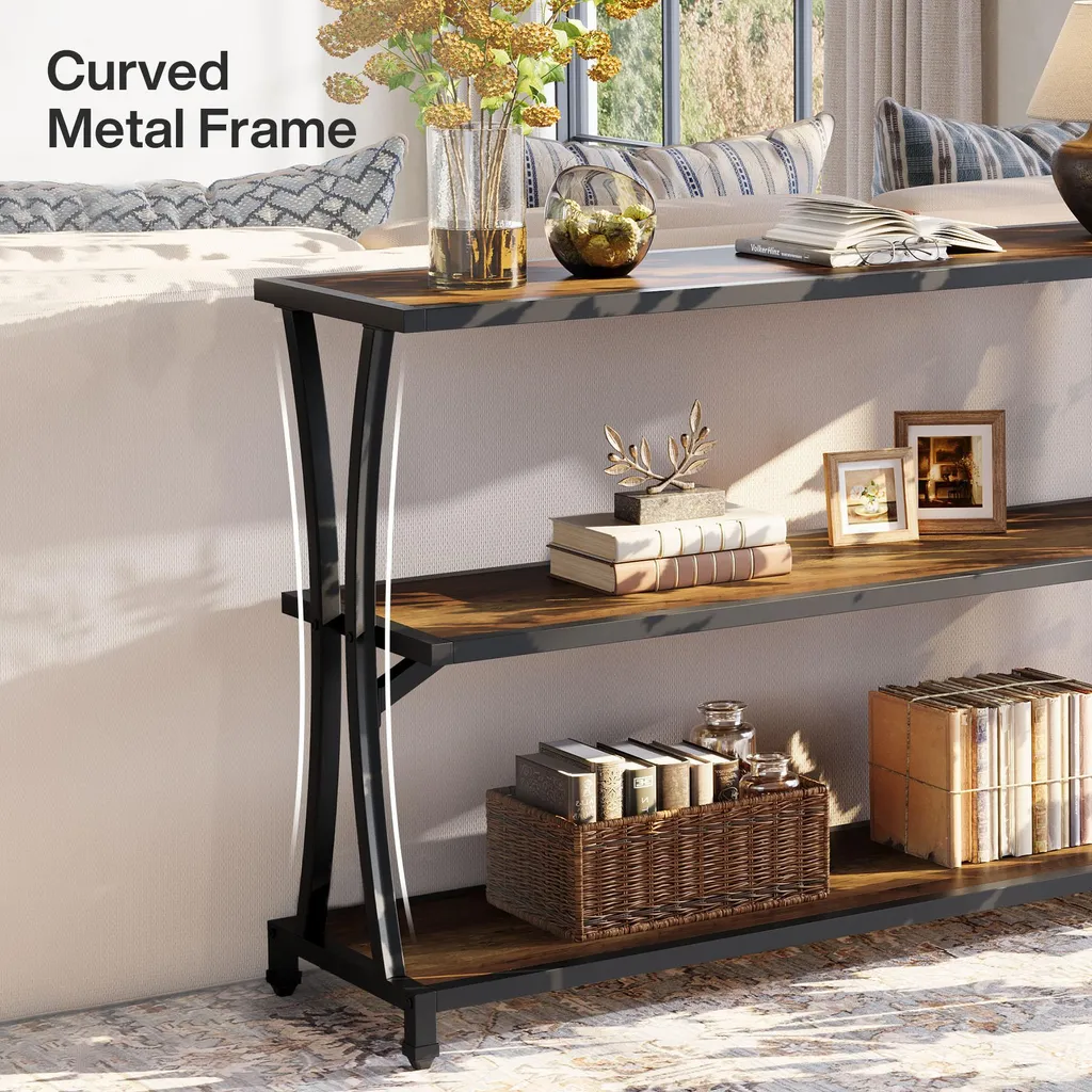 Table d'appoint style industriel 110 cm avec compartiments de rangement