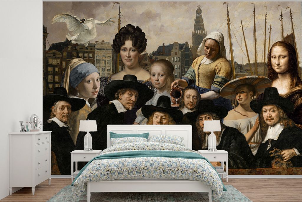 MuchoWow Fototapete für Wohnzimmer oder Schlafzimmer Wandtapete Vinyl Motivtapete Collage - Malerei - Alte Meister - 420x280 cm - Zimmer für Ki...