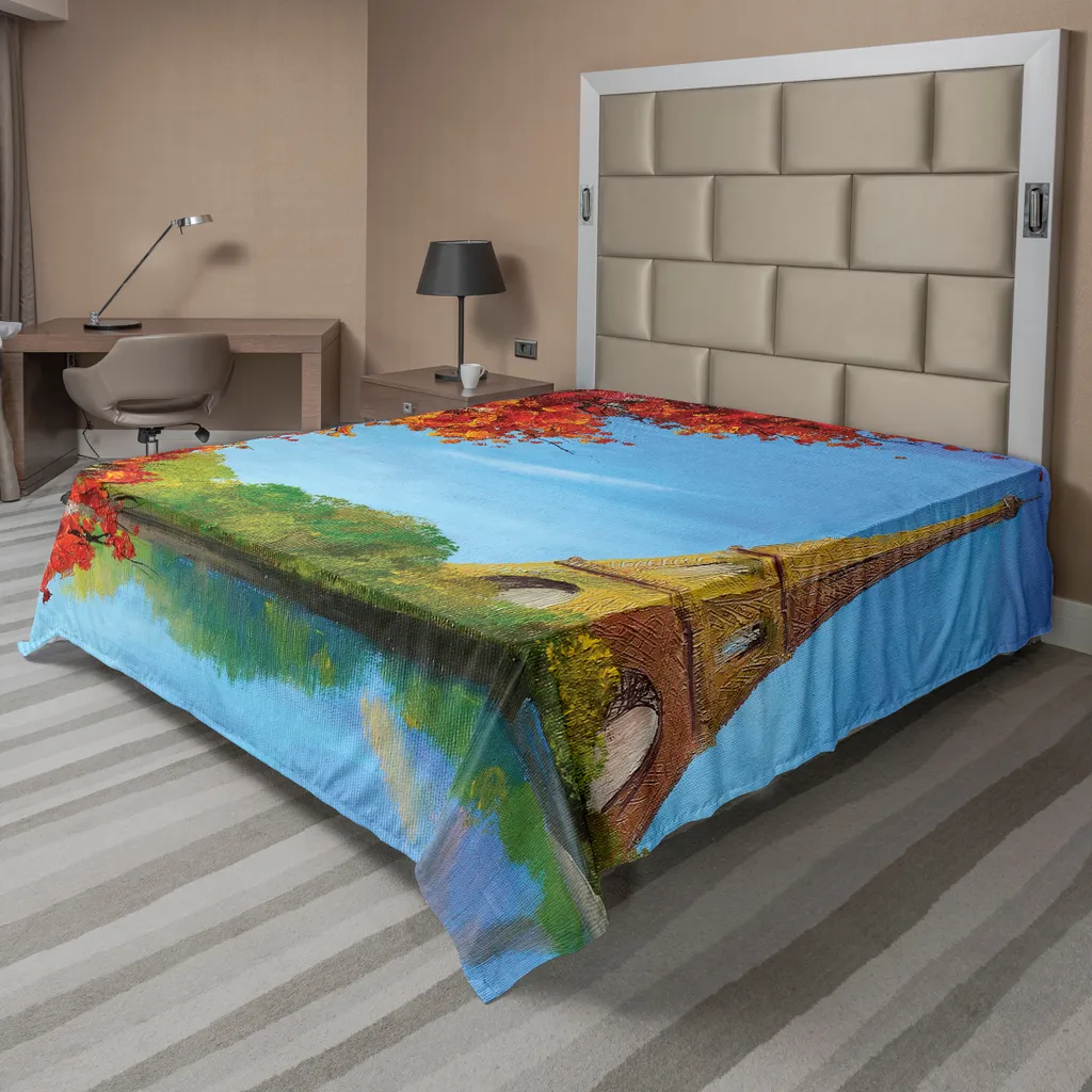 Drap Plat Doux 275x260 cm Illustration Parisienne Artistique en Coton