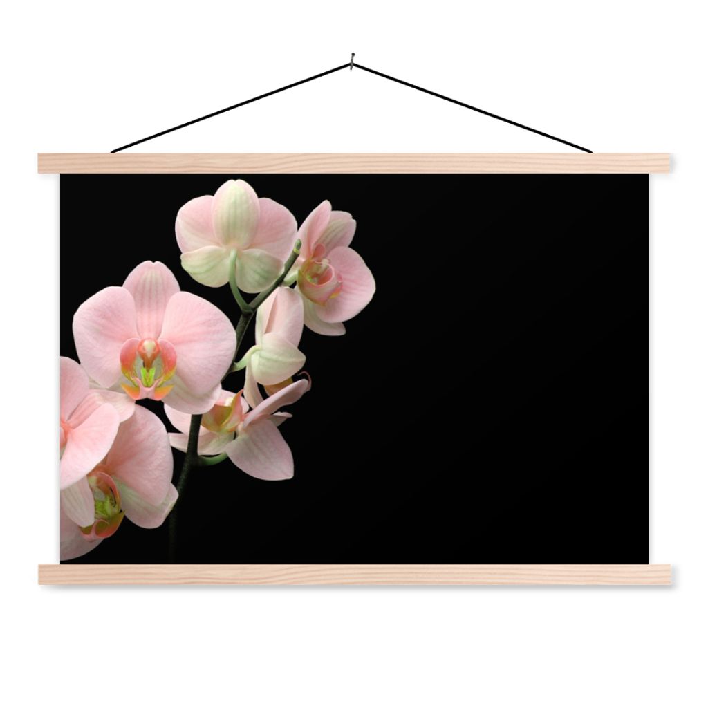 MuchoWow Textilposter Orchidee - Blumen - Rosa - Stilleben - Flora 120x80 cm mit holzfarbenen Rahmen - Aufhängeset