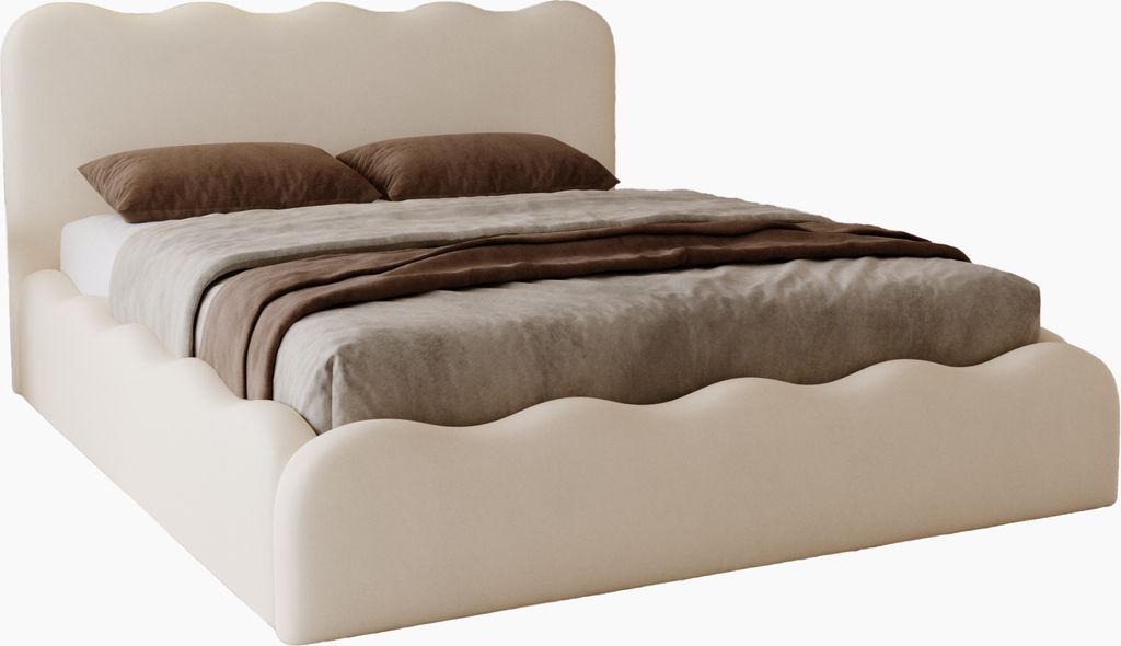 Doppelbett mit Bettkasten 160x200 Wave - Velvet, Lattenrost - Polsterbett 160 x 200 cm Beige
