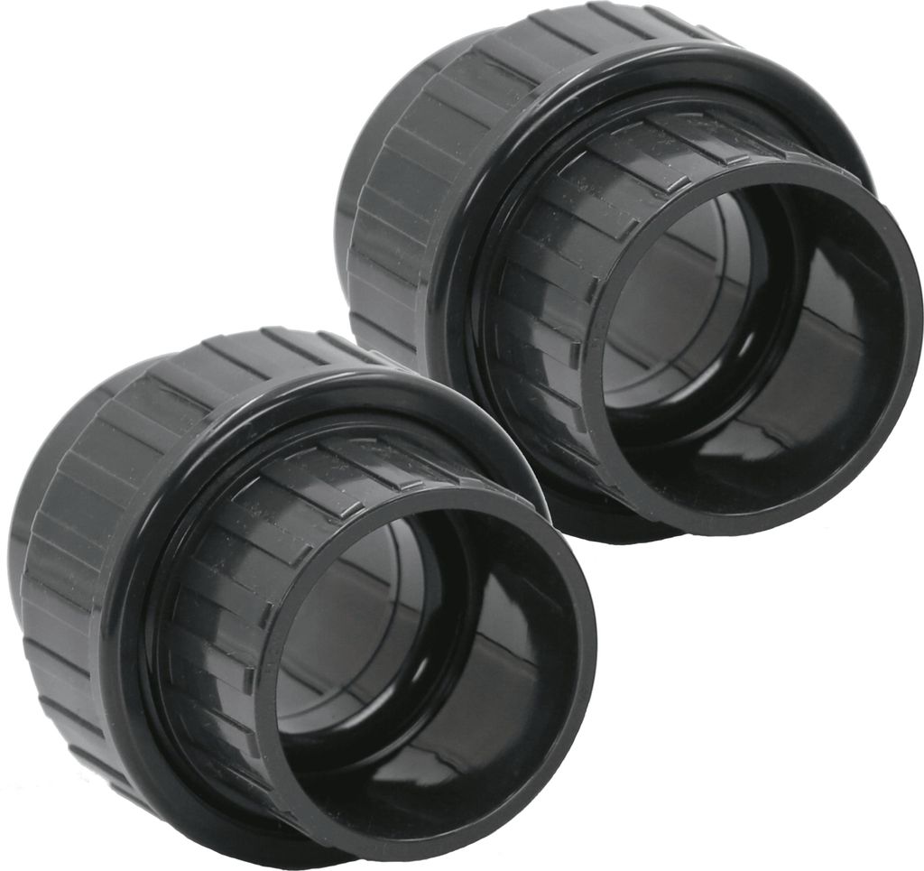 HAF 2x PVC Fittings Verschraubung mit 40mm | Klebemuffe x Klebemuffe | Adapter aus grauem PVC-U | PN16 für Rohr, Poolverrohrung, Rohrleitung & Teich