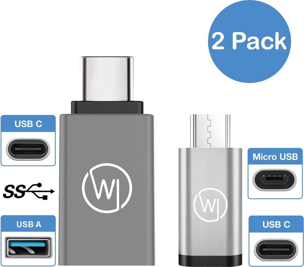 Wicked Chili USB C Adapter auf USB A (USB 3.2 Gen 1 SuperSpeed-USB-Adapter + MicroUSB zu USB-C Adapter OTG Alu-Adapter Bundle 2er Set kompatibel mi...