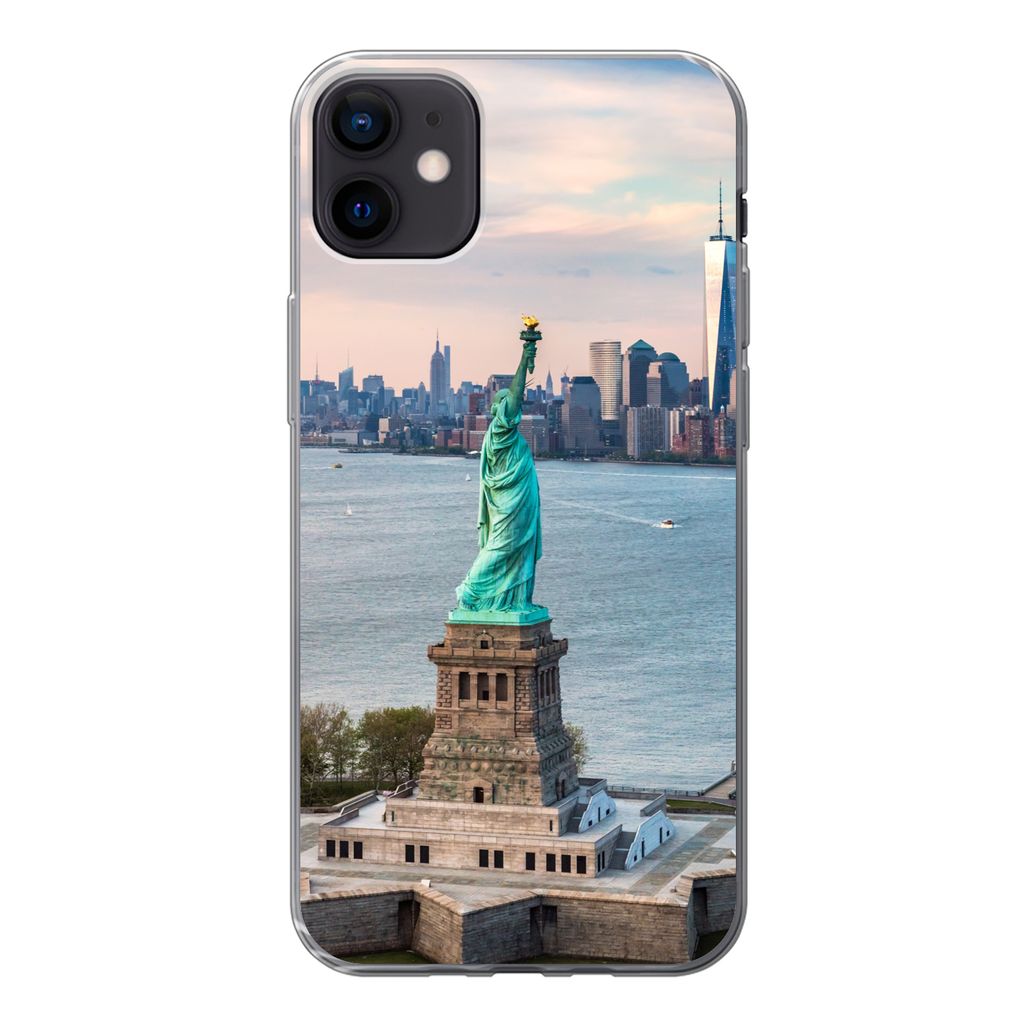 MuchoWow Handyhülle Schutzhülle Hülle für iPhone 12 mini Freiheitsstatue mit der Skyline von New York Silikon Softcase Handy Hülle - Bild