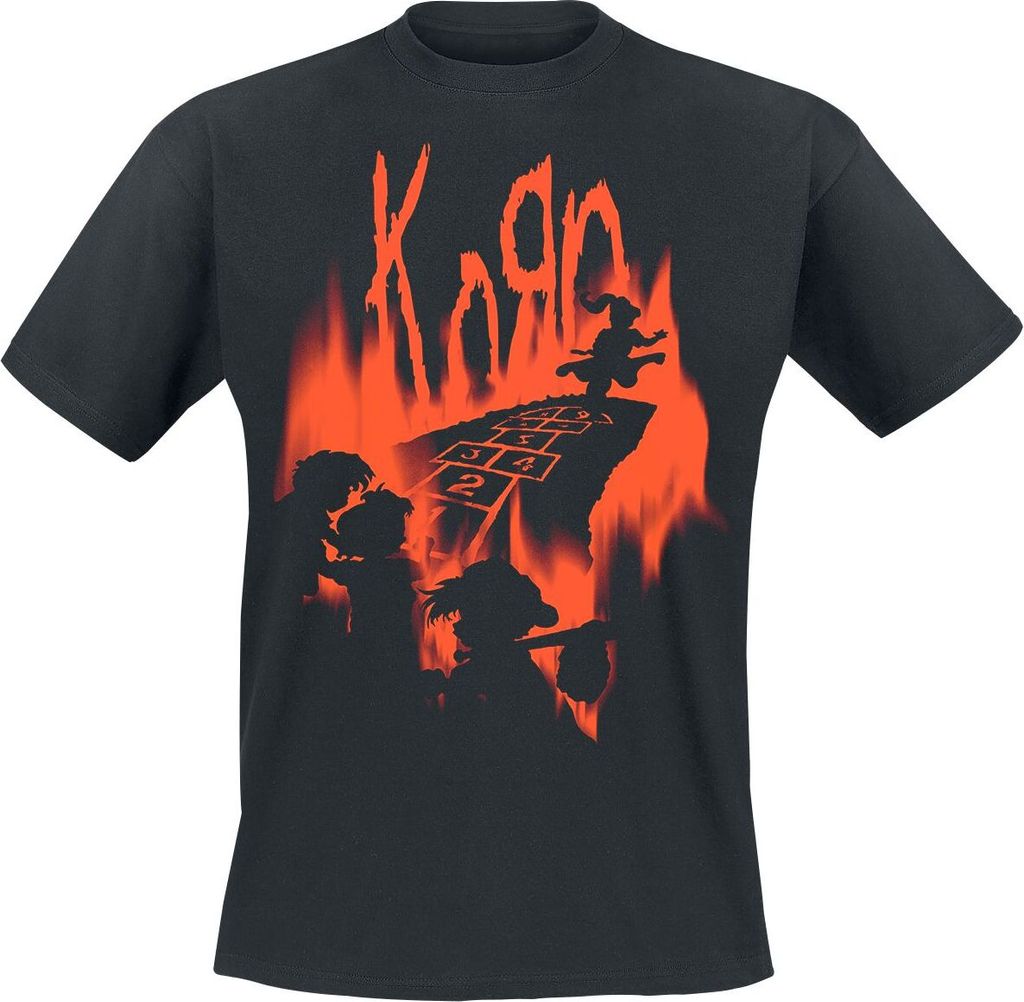 Korn T-Shirt Herren Hopscotch Flame schwarz Band-Merch, Bands 100% Baumwolle XL