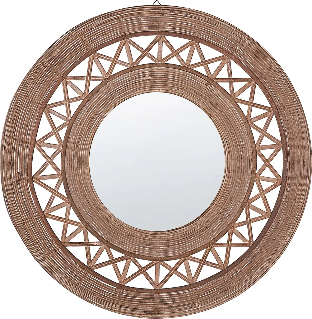 Miroir rond en bambou au design bohème et rustique pour décoration murale