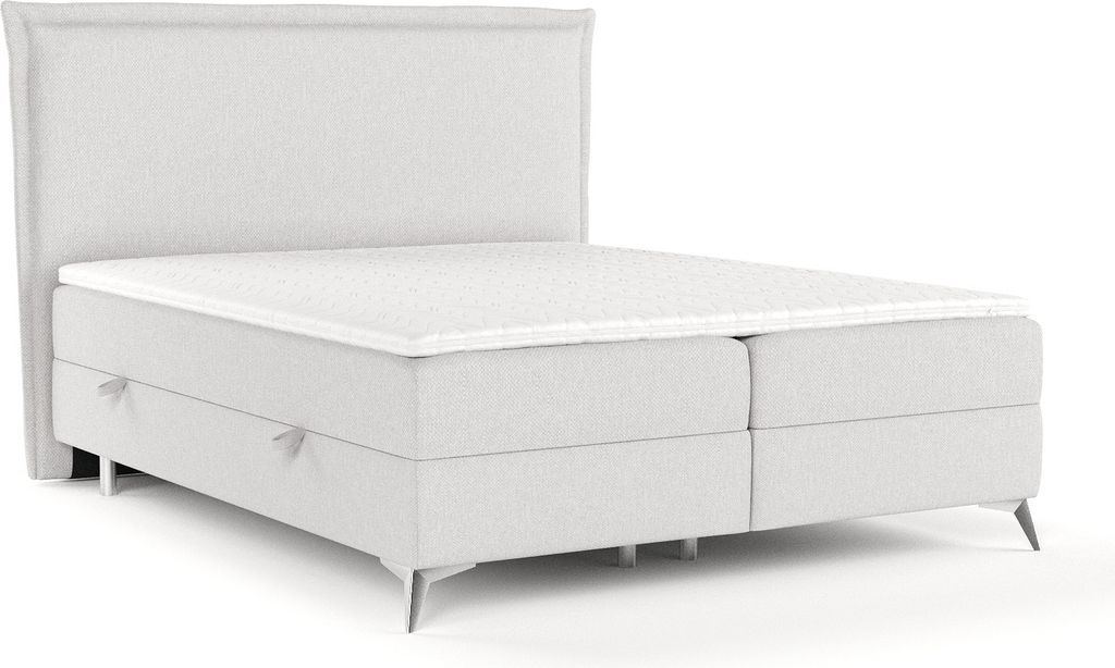 Boxspringbett Livia Interiors Bell, Bett 180x200 cm, mit Bettkästen, Doppelbett, H2 Bonell - Matratze und Topper, Webstoff Megan, Hellgrau Farbe