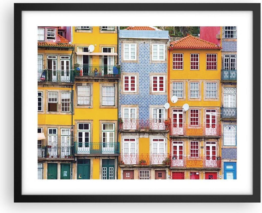 Gerahmtes Poster - Schwarzer Rahmen - Casas Ribeira Porto - 50x40 cm - Wand Bild - Wanddeko - Wandbilder - Kunstposter - Wandposter - Bilderrahmen ...