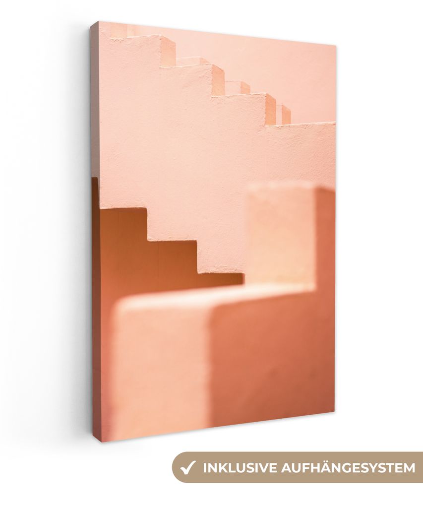 OneMillionCanvasses - Leinwandbilder - 90x140 cm, Architektur - Treppe - Pastell - Rosa, Wandbilder Kunstdruck Wanddekoration - Foto auf Leinwand...