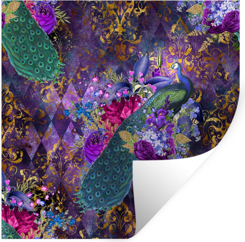 MuchoWow Wandtattoo Wandsticker Wandaufkleber Muster - Pfau - Violett 50x50 cm Selbstklebend und Repositionierbar - Selbstklebend - Fototapeten