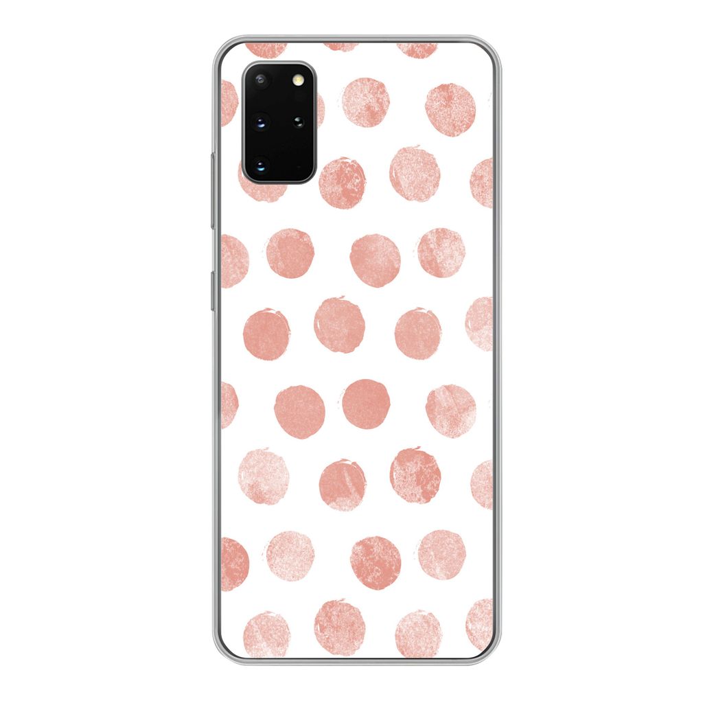 MuchoWow Handyhülle Schutzhülle Hülle für Samsung Galaxy S20 Plus Polka dots - Rosa - Weiß Silikon Softcase Handy Hülle - Hartschale