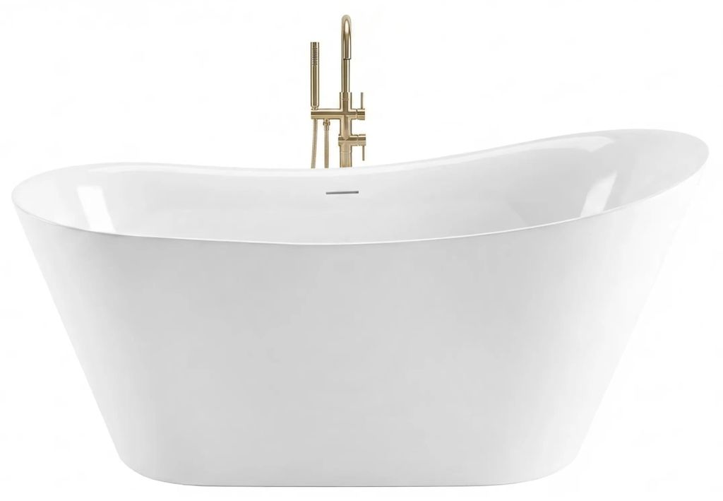Freistehende Badewanne Rea Lusso Slim 170 Mit Steckerkappe Aus Gebürstetem Kupfer Weiß