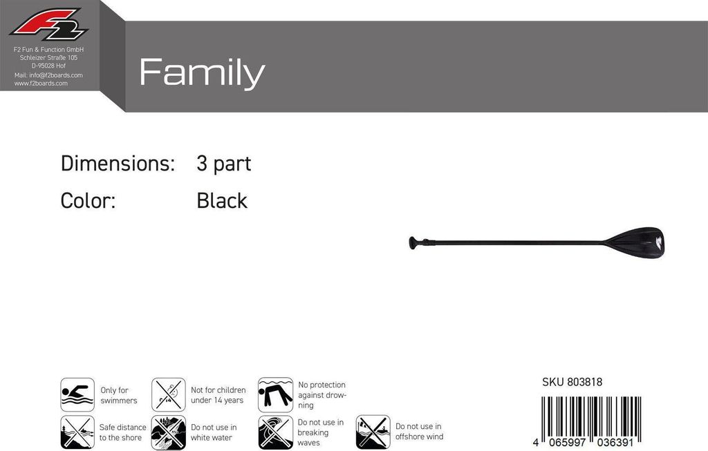 F2   SUP Paddel Family  3 teilig Schwarz Produktbild 