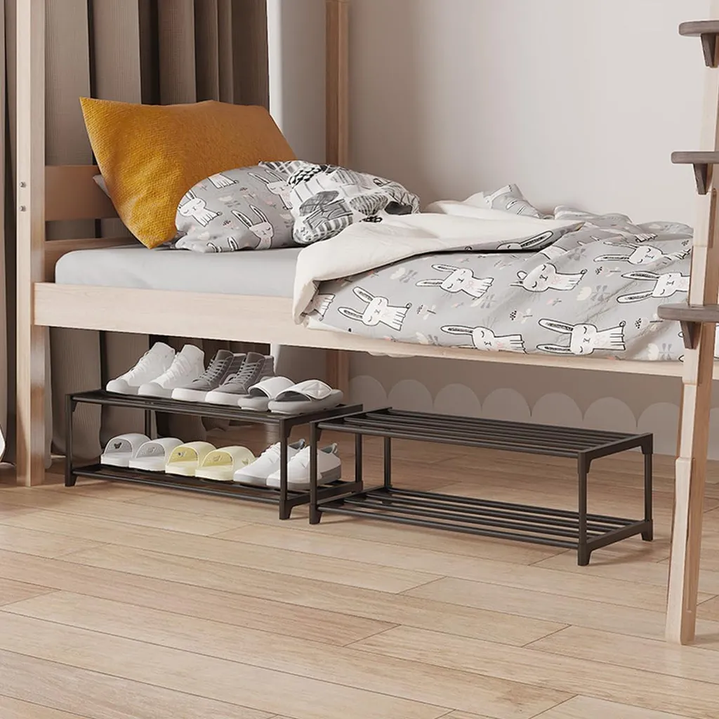 Étagère à chaussures 2 niveaux pour 6 paires avec revêtement inox noir