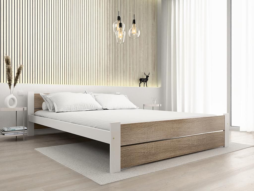 Bett IKAROS DOUBLE 140 x 200 cm, Weiß/Eiche-Sonoma Produktbild 