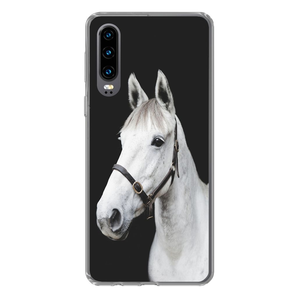 MuchoWow Handyhülle Schutzhülle Hülle für Huawei P30 Pferd - Halfter - Weiß Silikon Softcase Handy Hülle - Kartenbesitzer
