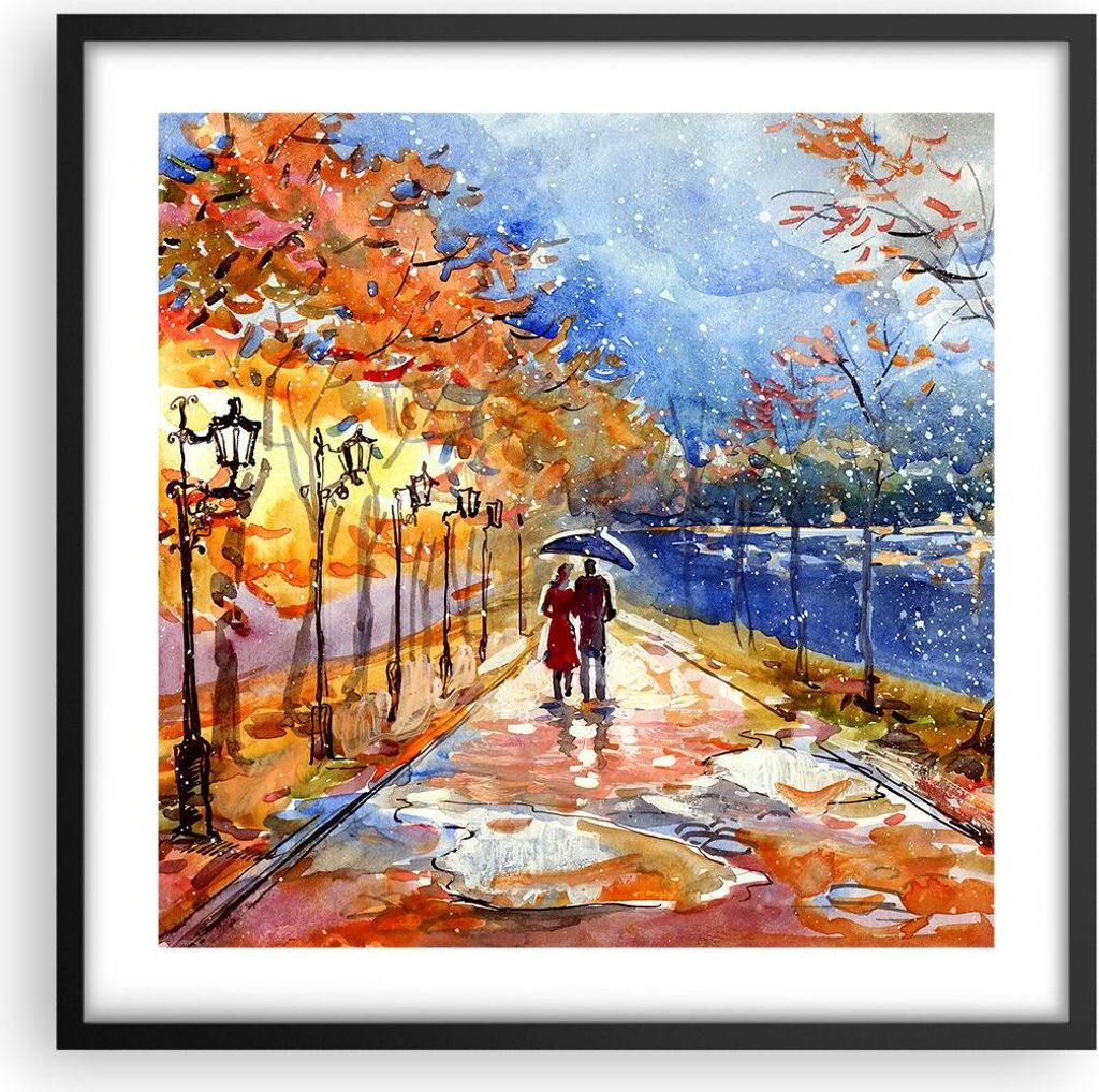 Gerahmtes Poster - Schwarzer Rahmen - Park Paar Baum - 50x50 cm - Wand Bild - Wanddeko - Wandbilder - Kunstposter - Wandposter - Bilderrahmen - Bil...