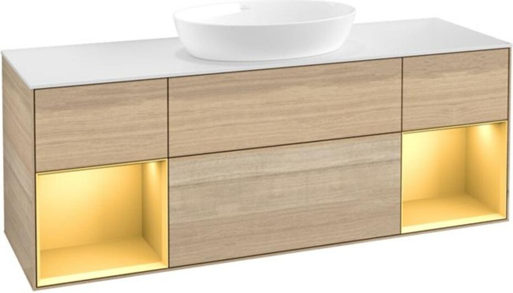 V&B Waschtischunterschrank Finion 160cm, Pl wh. m, Reg gol m Lac, Oa ven