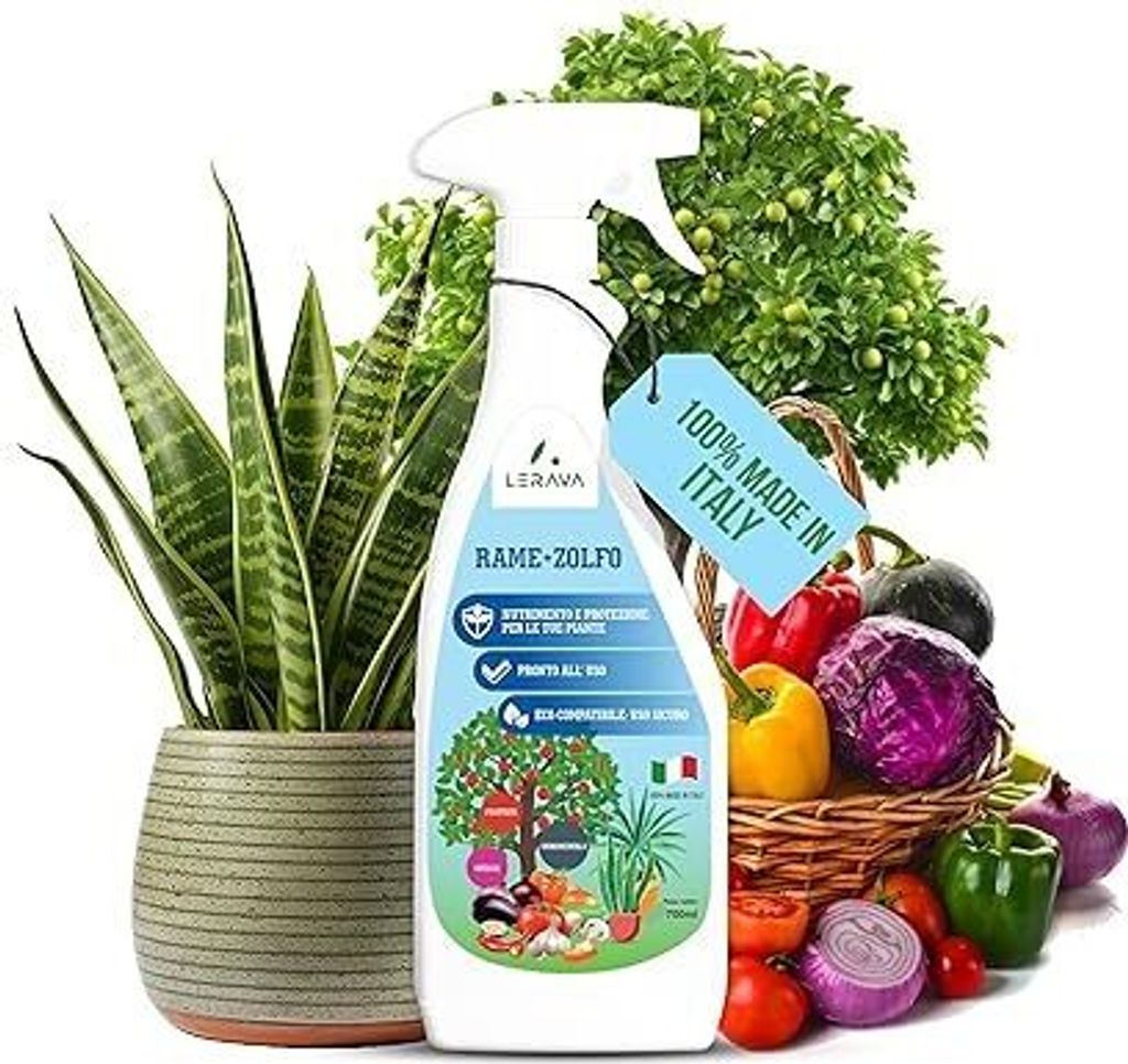 LERAVA Kupfer- und Schwefel Fungizid Spray - 2 x 700ml - Biologisches Spritzmittel gegen Mehltau an Rosen, Weintrauben, Obstbäume