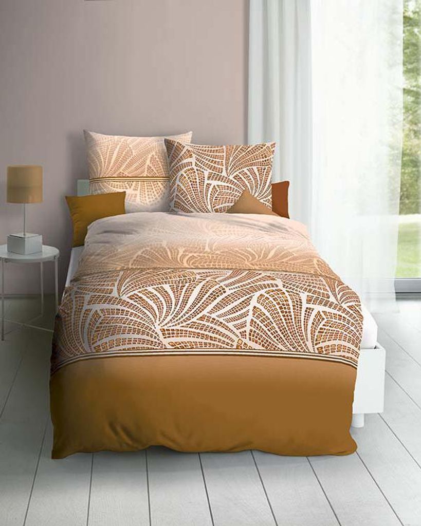 Kaeppel Biber Bettwäsche Seashell Khaki Topas 100% Baumwolle Reißverschluss Bettbezug Kissenbezug Bettgarnitur Bettwäsche-Set 135x200 cm