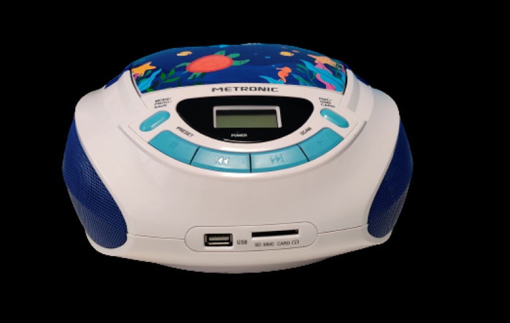 Metronic 477175 CD-Player für Kinder Weiß mit USB-/SD-/AUX-IN-Port Grün Little Stories 