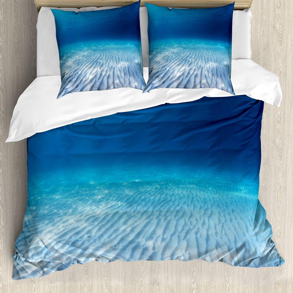 ABAKUHAUS Ozean Bettbezug, Klares Wasser und Wellen, Milbensicher Allergiker geeignet mit Kissenbezügen, 155 cm x 220 cm - 80 x 80 cm, Navy Beige