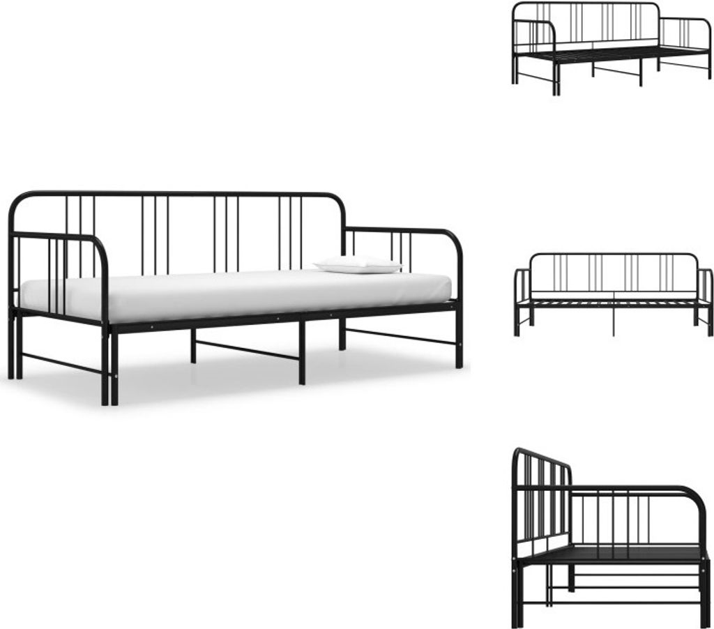 vidaXL Tagesbett Ausziehbar Schwarz Metall 90x200 cm - Betten & Bettgestelle