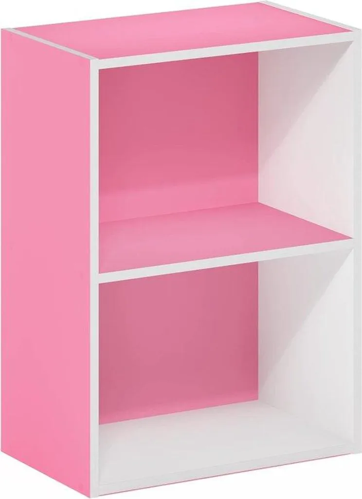 Étagère de rangement pour livres d'enfants 2 niveaux rose et blanche