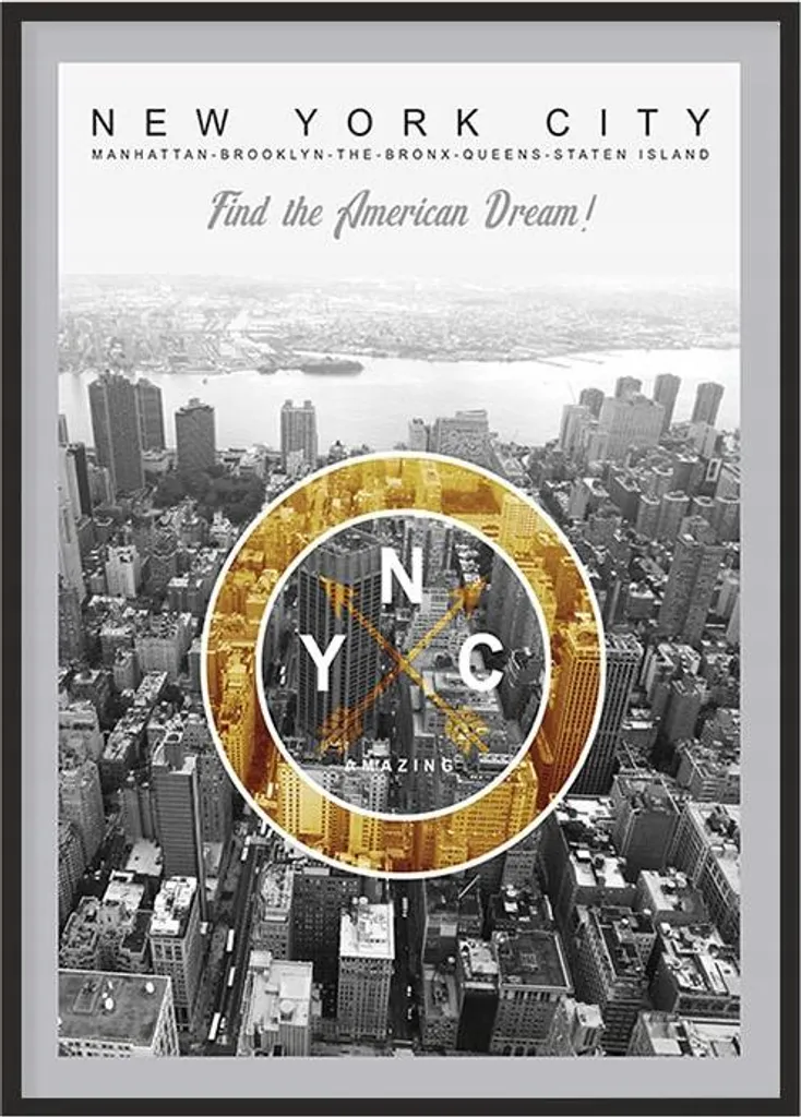 Cadre photo New York 53x73 cm noir - Impression haute qualité P1084