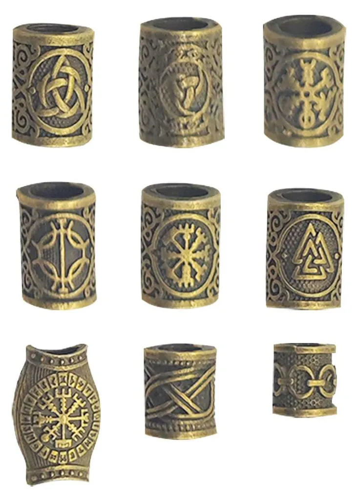 9 Barrettes pour Tresses et Barbes en Bronze Style Viking Scandinave