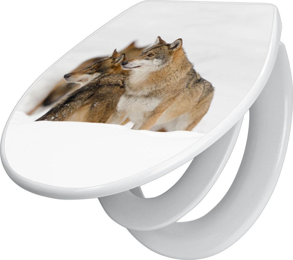 banjado Familien WC Sitz mit Absenkautomatik 37x44,5x5cm -Wölfe - Klodeckel/Klobrille mit kindersitz aus hochwertigem Polypropylen - universeller ...