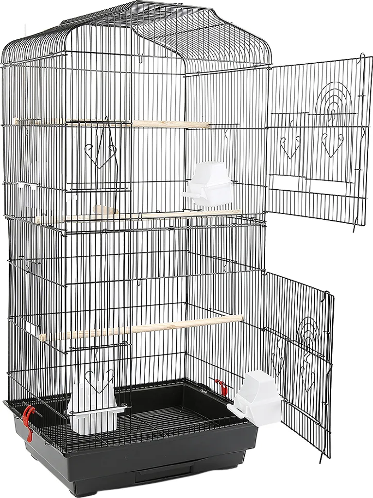 Cage oiseaux multi-niveaux 46x36x93cm avec accessoires et bac amovible