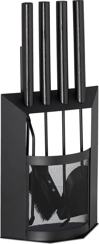 Serviteur de cheminée Relaxdays 5 pièces en acier - Support noir inclus