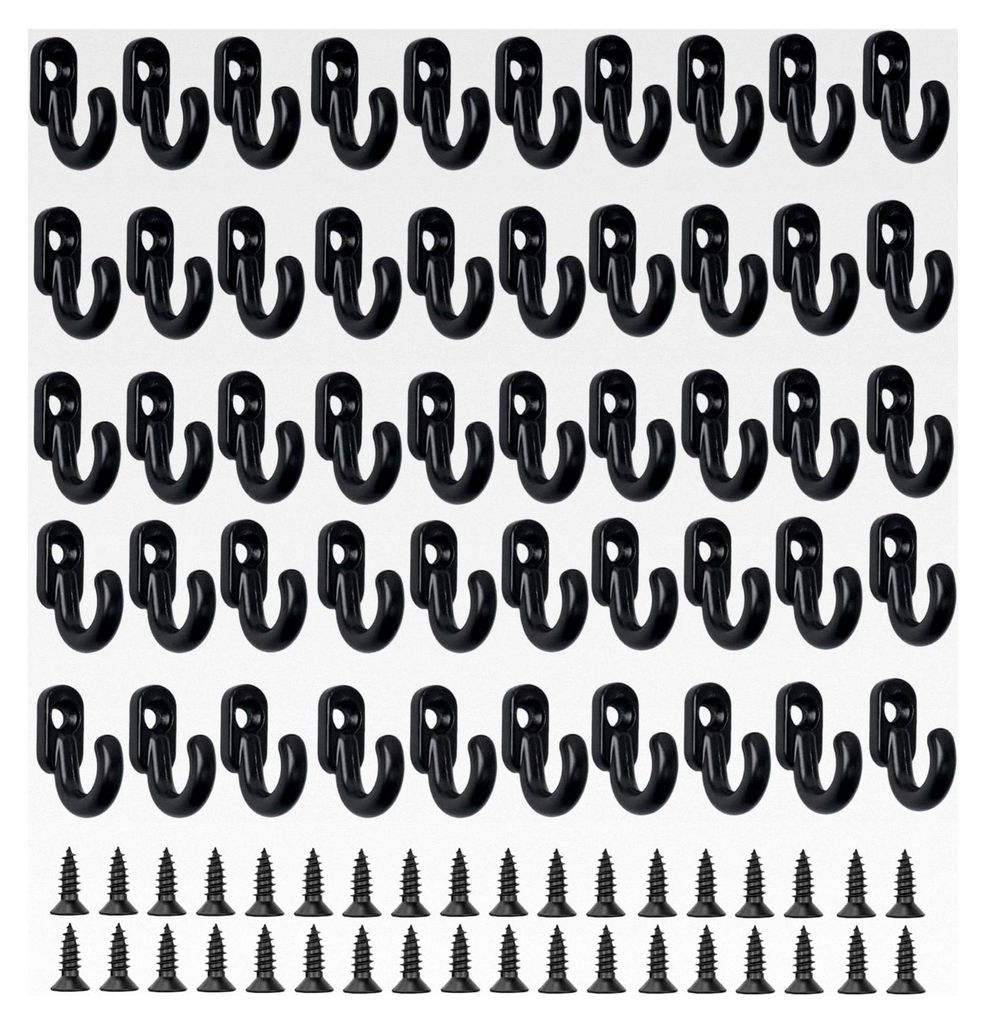50 Mini Haken, 17mm Schlüsselhaken Klein mit Schrauben, Kleine Haken für Schlüsselbrett, Schmuck (Schwarz)
