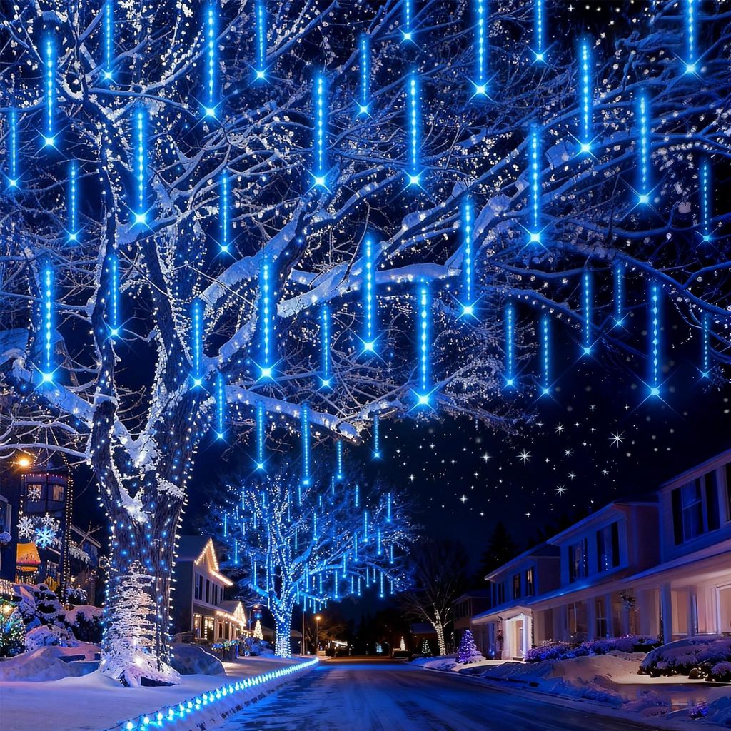 Meteorschauer Regen Lichter, 288 LEDs Eiszapfen Lichterkette Wasserdicht für Innen Weihnachten Deko, Blau