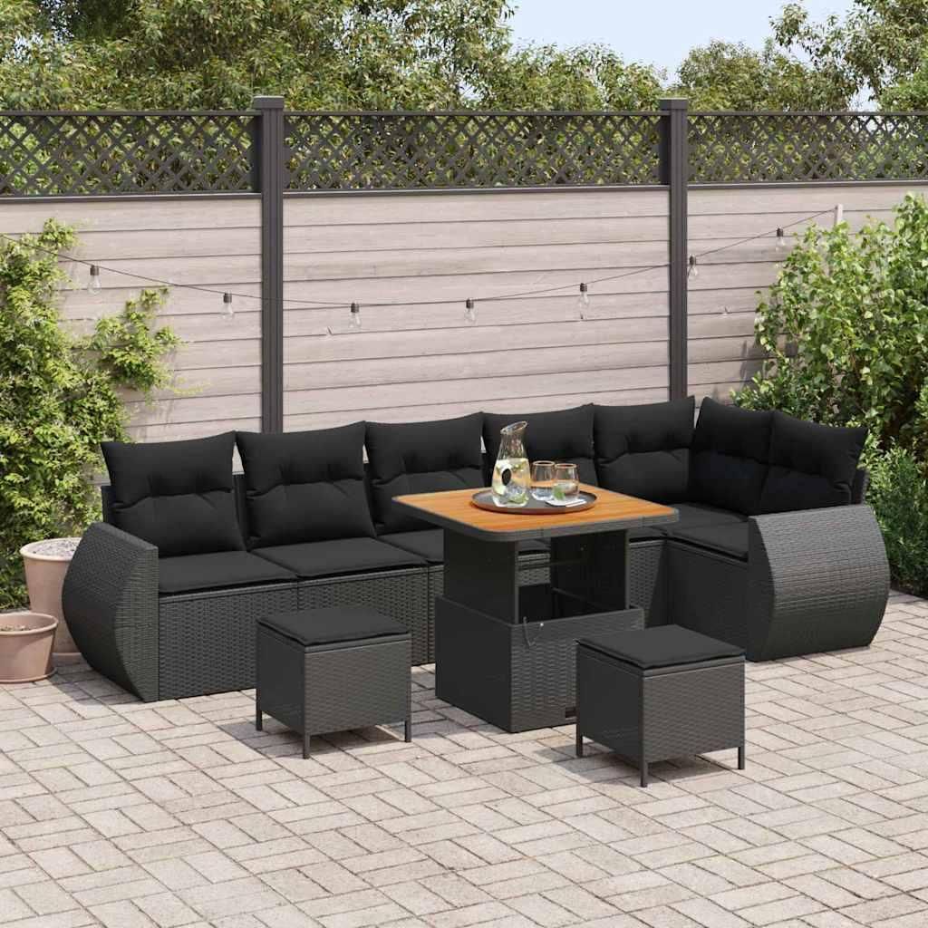 Möbel Garten-Sofa-Set mit Kissen 9 pcs Schwarz 80 x 80 x 71 cm - Gartensofas 3363839