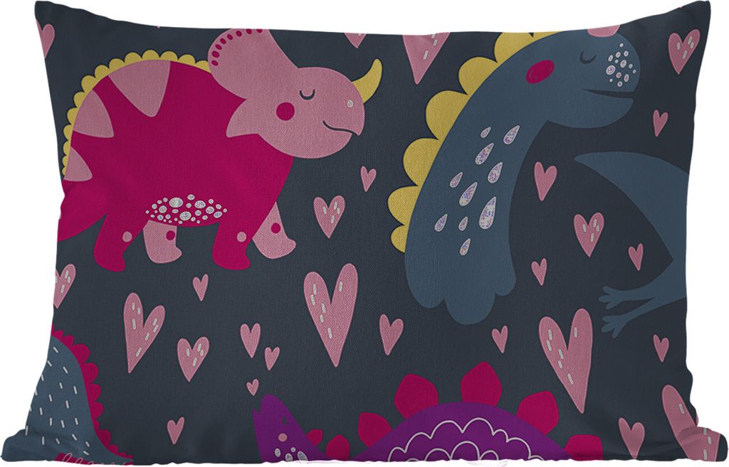 MuchoWow Outdoor Kissen - Dinosaurier - Kind - Muster - Rosa - Mädchen - 50x30 cm - Wetterfest - Lounge Kissen - Sofa kissen - Wohnzimmer Dekora...