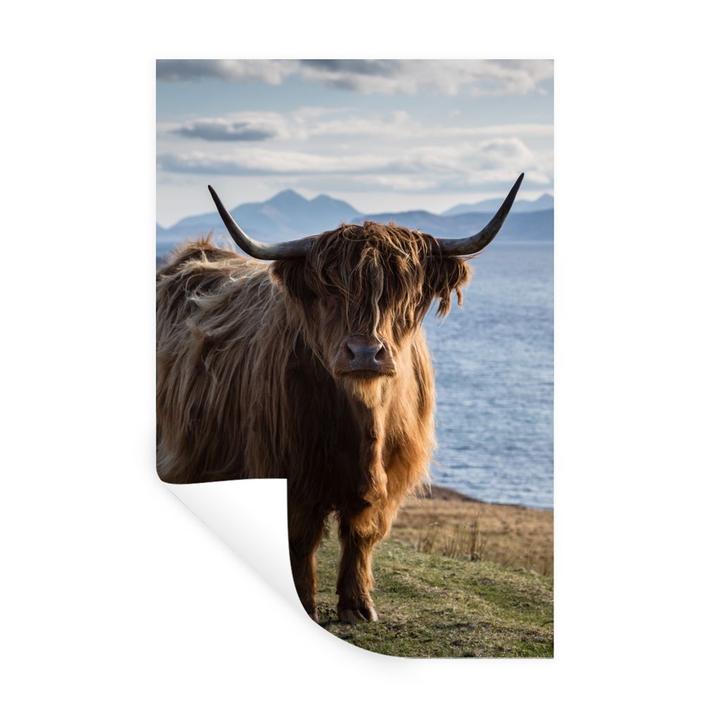 MuchoWow Wandtattoo Wandsticker Wandaufkleber Schottische Highlander - Bergen - Meer 20x30 cm Selbstklebend und Repositionierbar - Sticker - Deko...