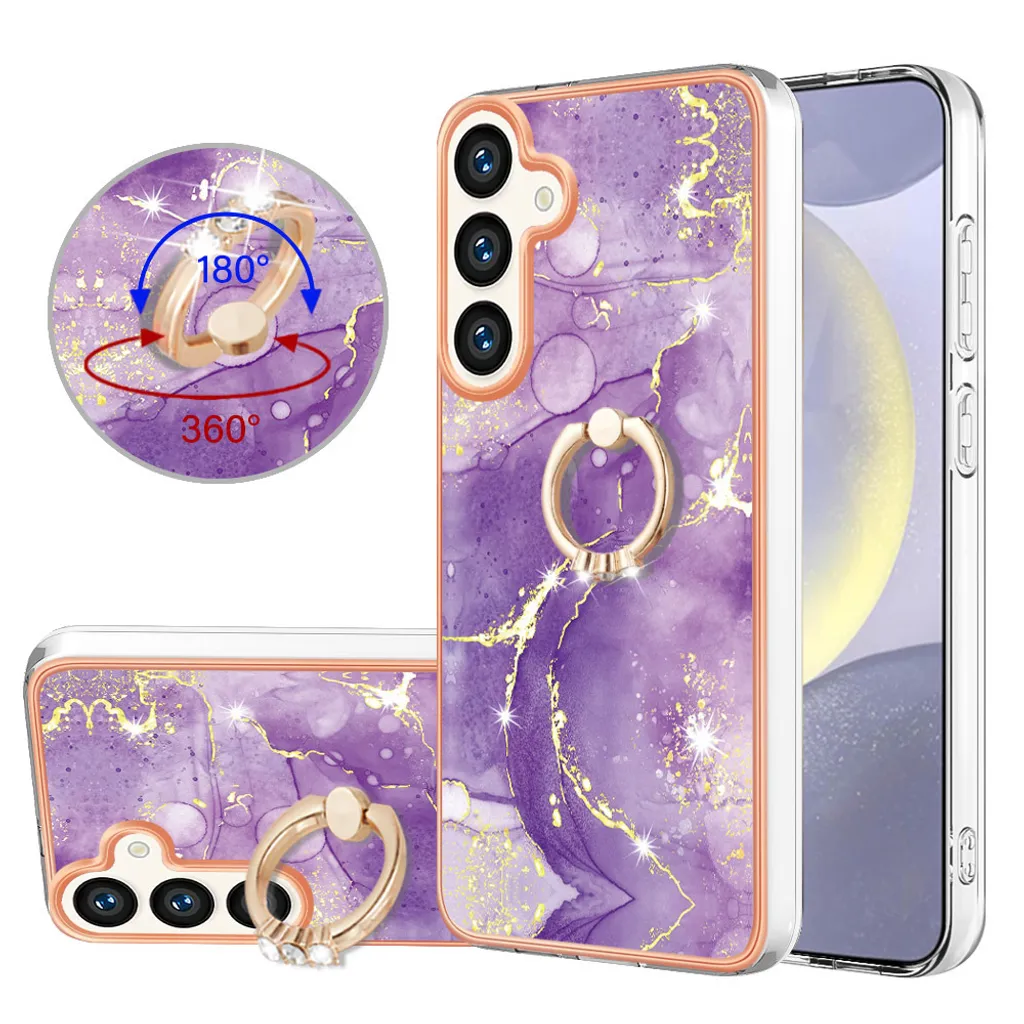Cover Marmo Samsung S24 Plus: Custodia Lusso Silicone con Ring Holder